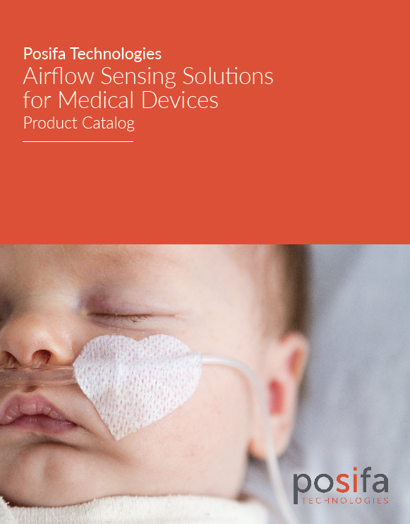 A catalog cover that depicts a block of text with the name of the catalog with an image below of an infant with an air cannula adhered to her cheek by a heart shaped piece of tape